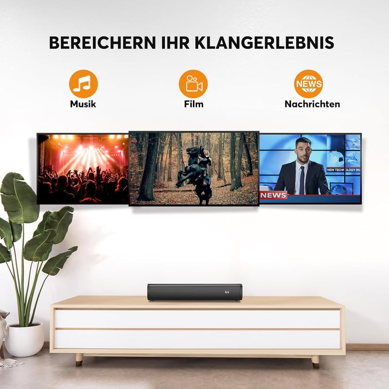 Wohome 16" 2.1 Bluetooth Soundbar TV Hangszóró - 3 EQ Mód, 6 Fokozatú Beszédjavítás, Többféle Csatlakozás TV/PC/Projektor/Telefon Eszközökhö