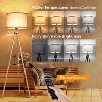 OUTON LED Állólámpa Fa Tripod Állvánnyal és Polccal - Távirányítós, 4 Színhőmérsékletű, Időzíthető, Bézs Lámpaernyős Világítás Nappaliba, Há 2