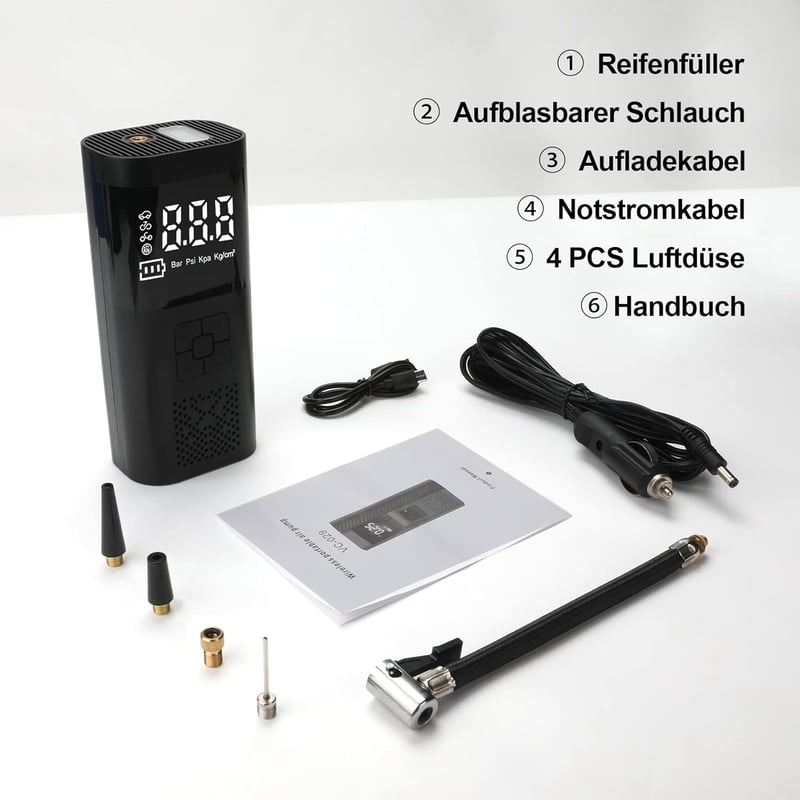 SHTALHST Elektromos Pumpa 6000 mAh Akkumulátorral - 150 PSI Kompresszor LCD Kijelzővel Kerékpárhoz, Motorhoz, Autóhoz - Zseblámpa és Powerba