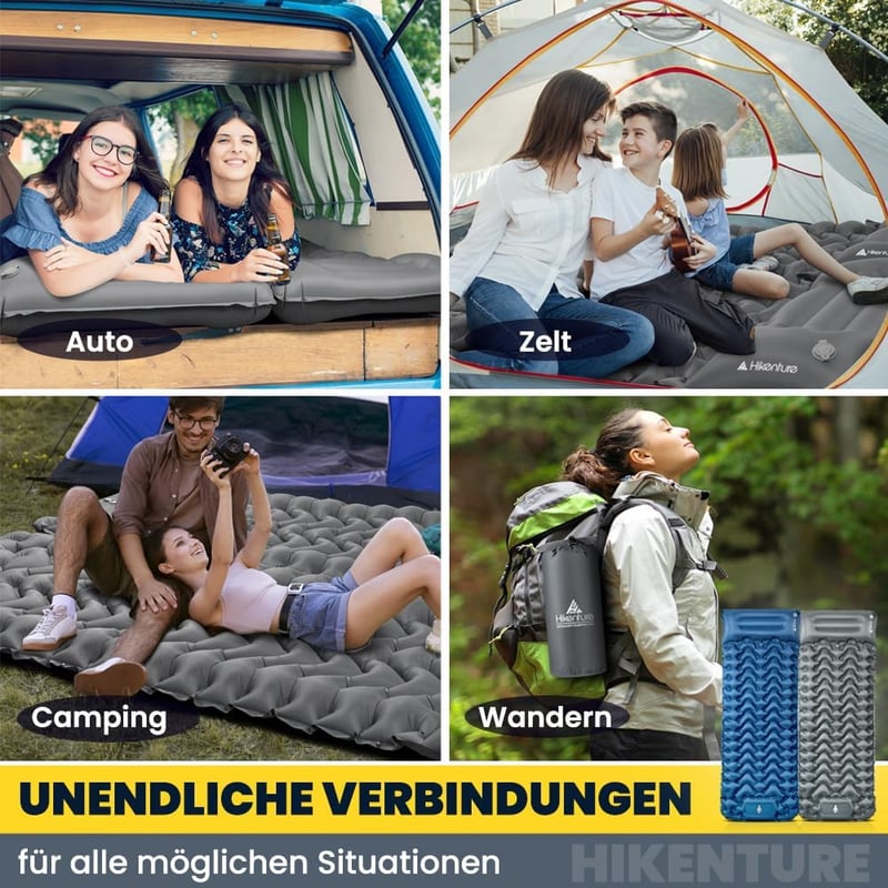HIKENTURE Önfelfújó Kempingmatrac 10 cm Vastag, Beépített Lábpumpával, Csúszásgátló Felülettel, Kompakt Méretű Túramatrac Kültéri Alváshoz, 