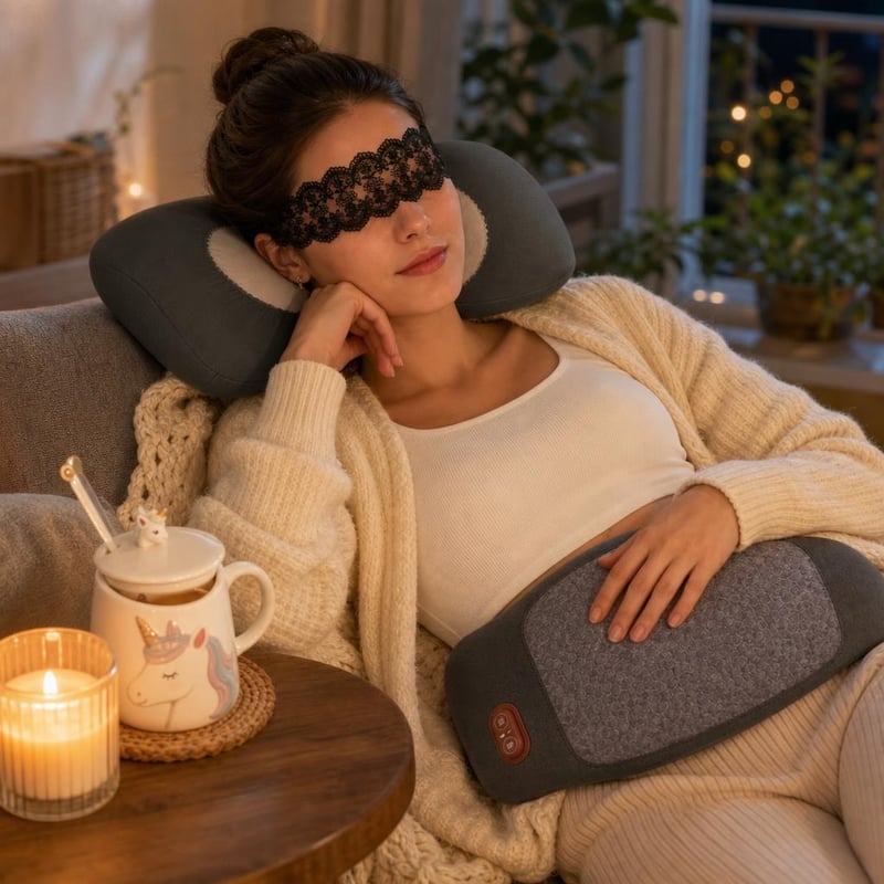 Sleep Magic putni set: maska + navlaka za jastuk + masažni jastuk + svijeća + šalica