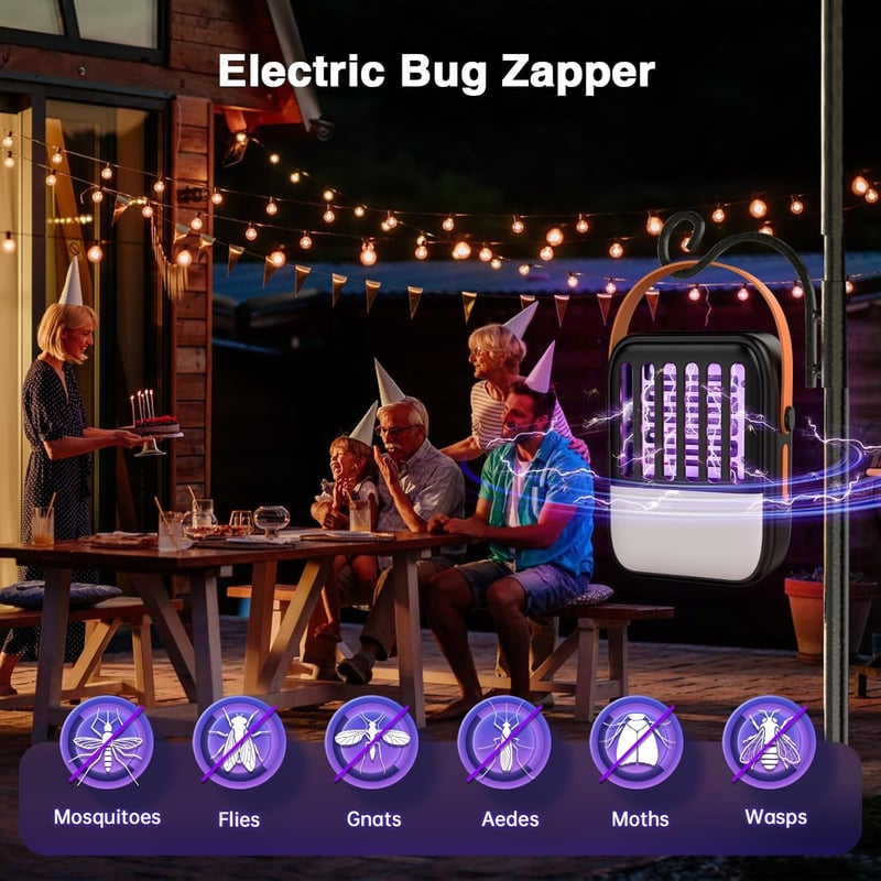 Bubbacare 2 az 1-ben Napelemes Szúnyogirtó Lámpa 1200 mAh USB Tölthető Rovarcsapda LED Világítással Kertbe, Beltérre és Kültérre