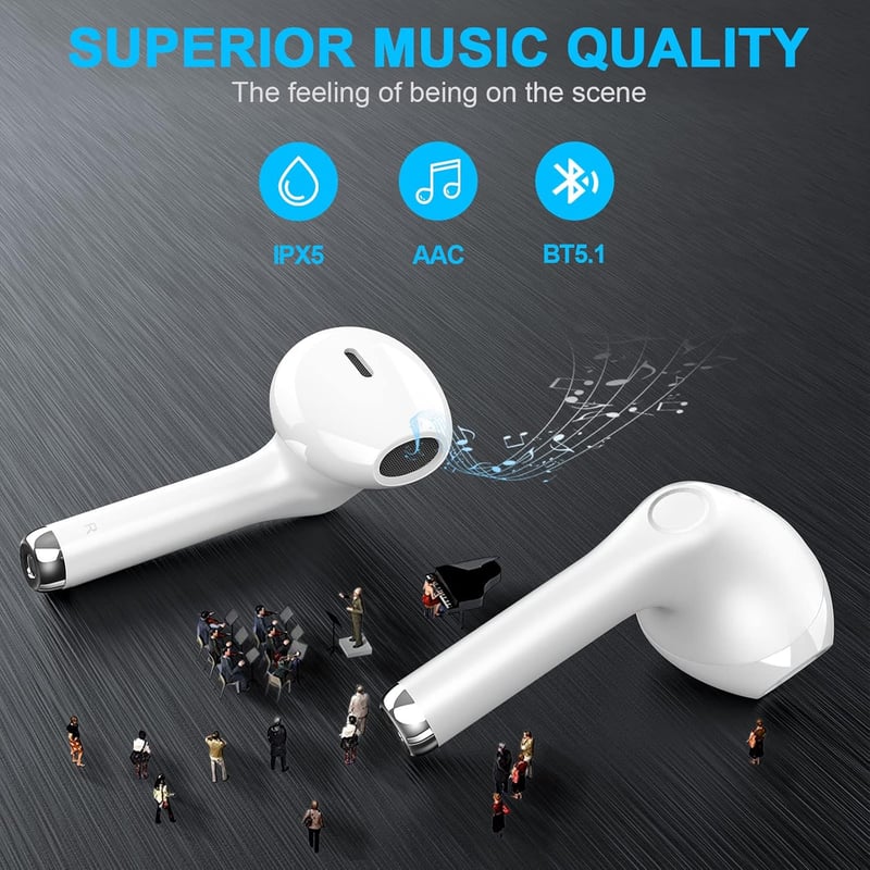 yobola Bluetooth Fülhallgató, IPX5 Vízálló Vezeték Nélküli Headset, 25 Órás Üzemidő, Érintésvezérlés, HiFi Sztereó Hang, Beépített Mikrofon