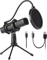 AGPTEK USB Kondenzátor Mikrofon Állvánnyal és Popszűrővel - Streaming, Podcast, Gaming 1