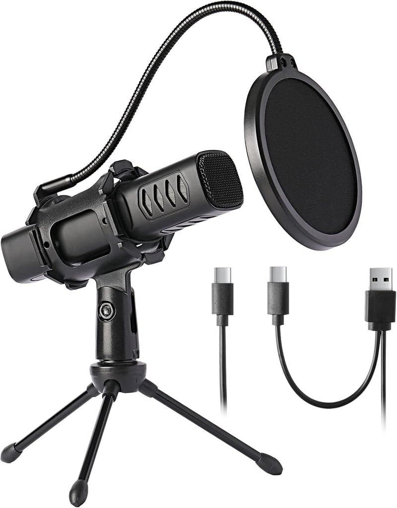 AGPTEK USB Kondenzátor Mikrofon Állvánnyal és Popszűrővel - Streaming, Podcast, Gaming