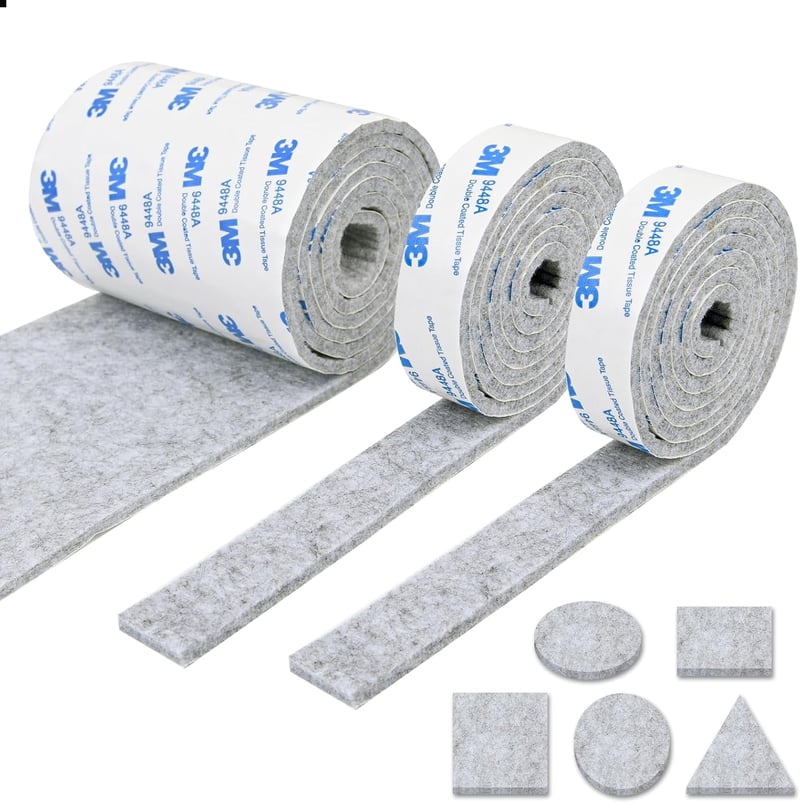 Vicloon Öntapadós Filcpárna Szett - 3 Tekercs Erős Filccsík (1x120x10cm + 2x120x2cm) Bútorlábakhoz - Vágható, Szürke Padlóvédő Csúszásgátló