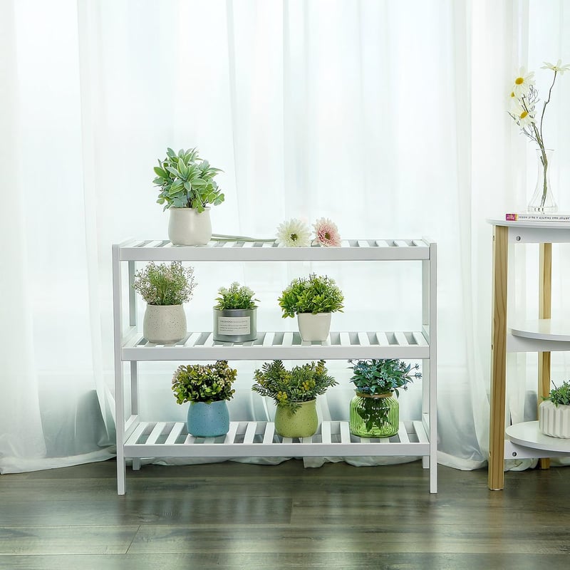 SONGMICS Bambusz Cipőtartó 3 Polcos Fehér 70x55cm Előszoba Hálószoba Nappali - 70 x 55 x 26 cm, White