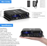 Sikkeby S-299 4.1 Bluetooth HiFi Erősítő, 40Wx4+50W RMS, 800W Max Teljesítmény, Passzív Mélynyomó Kimenet, USB/SD/AUX Csatlakozás, Otthoni H 7