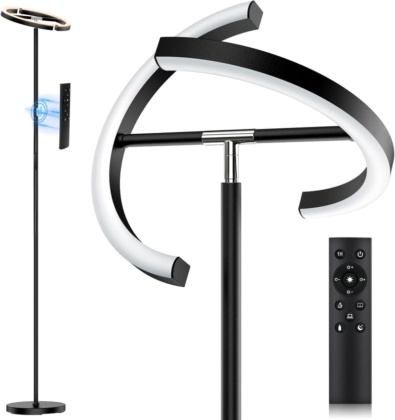 SIBRILLE Állólámpa LED 20W Fekete - Távirányítós Dimmelhető Érintésvezérelt Modern Mennyezeti Világítás 1300lm Meleg/Hideg Fehér Olvasólámpa
