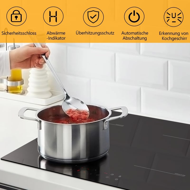 DELITEER Beépíthető Indukciós Főzőlap 4 Zónával - 3500W, 59cm, Dugóval, Biztonsági Zárral, Digitális Kijelzővel, Üvegkerámia Felülettel