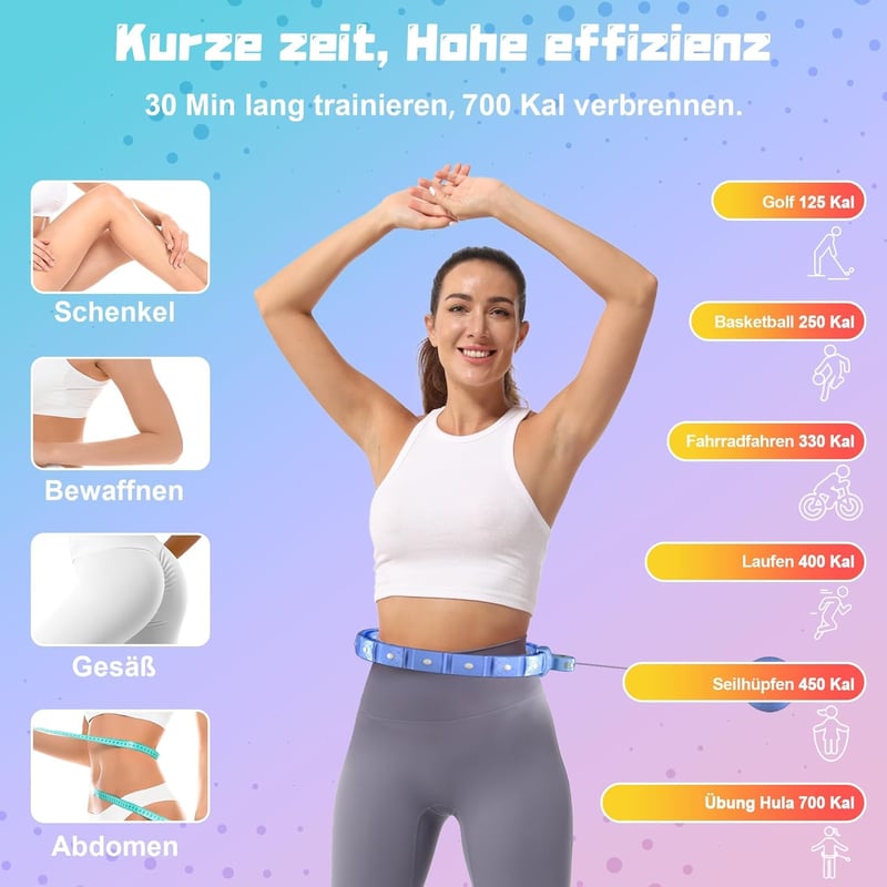 Cozylady Okos Súlyozott Hula Hoops Felnőtteknek - Fogyást Segítő Infinity Karika Súlygolyóval, Csendes Fitness Abroncs, 124 cm, Kék