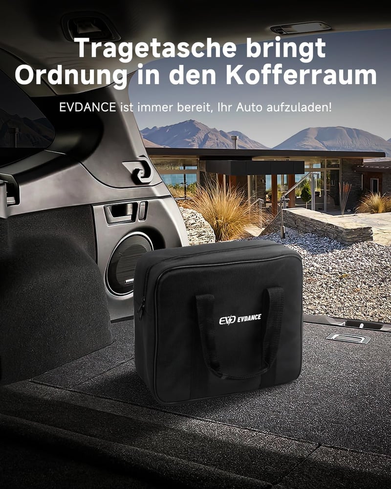 EVDANCE Type 2 Elektromos Autó Töltőkábel Schuko 3,68 kW, 6,1m, Időzíthető 0-12 Óra, 1-Fázisú, 6-16A, Elektromos és Hibrid Járművekhez