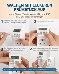 DEWENWILS Digitális Időzítő Konnektor - 20 Programozható Időzítés, LCD Kijelző, Karácsonyi Világításhoz, Háztartási Gépekhez, 3840W, Fehér 4