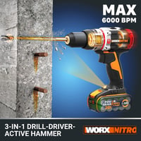 Worx 20V Akkumulátoros Ütvefúró-Csavarozó - Szénkefe Nélküli Motor, 60Nm Nyomaték, 2000 RPM, 2db 2.0Ah Akkuval, Fúrószár Készlettel, Fához,  5