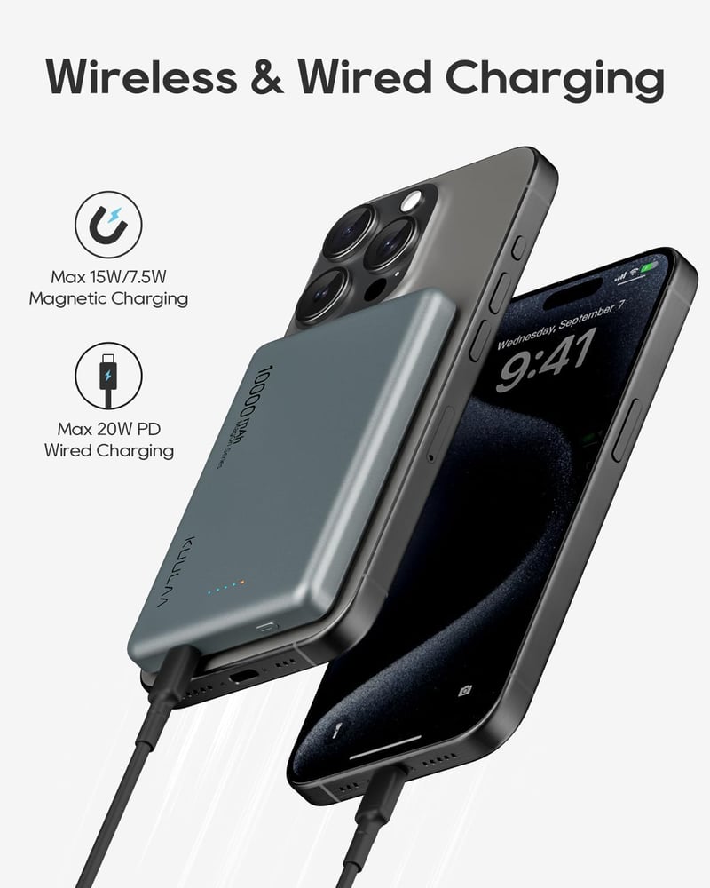Kuulaa MagSafe 10000mAh mágneses powerbank iPhone 15/14/13-hoz, 20W, szürke
