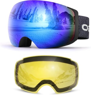 Odoland Magnetske skijaške naočale s izmjenjivim lećama - bez okvira, UV zaštita, zaštita od zamagljivanja, kompatibilne s kacigom, snowboard naočale za muškarce