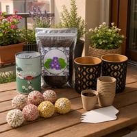 Balkonski set za uzgoj: set za sjetvu + 10l zemlje + 2 tegle + 50 posuda + 8 tulipan dekoracija 1