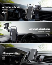 andobil 3-in-1 Univerzális Autós Telefontartó - Szellőzőrácsra és Szélvédőre, Karbon Fekete, iPhone Samsung Huawei Xiaomi Kompatibilis 3