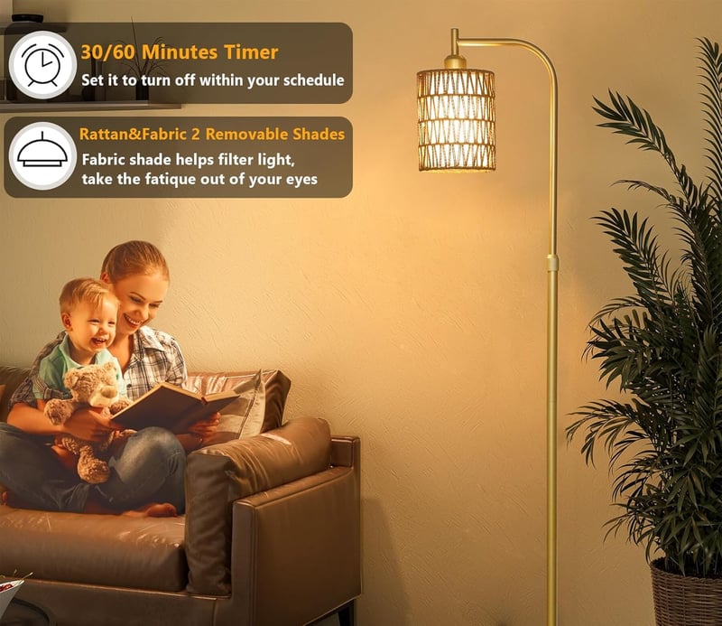 Rayofly Állólámpa Távirányítóval - Arany Rattan Boho Dizájn, Fényerőszabályzós
