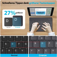 Emetok Német QWERTZ Bluetooth Billentyűzet iPad/iPhone/Android Készülékekhez, Nagyobb Billentyűkkel, Újratölthető, Ultravékony, Fekete 2