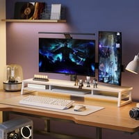 Fenge Dupla Monitor Állvány - 108 cm Széles Számítógép Képernyőtartó PC/Laptop/Nyomtató/TV-hez, Íróasztal Rendszerező, 45 kg Teherbírás, Feh 7