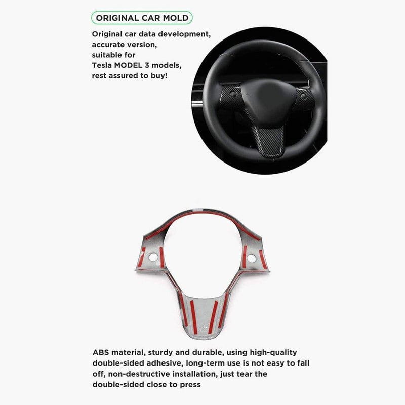Tesla Model 3 Y kormányvédő keret - Fekete szénacél, 2017-2020 modellekhez