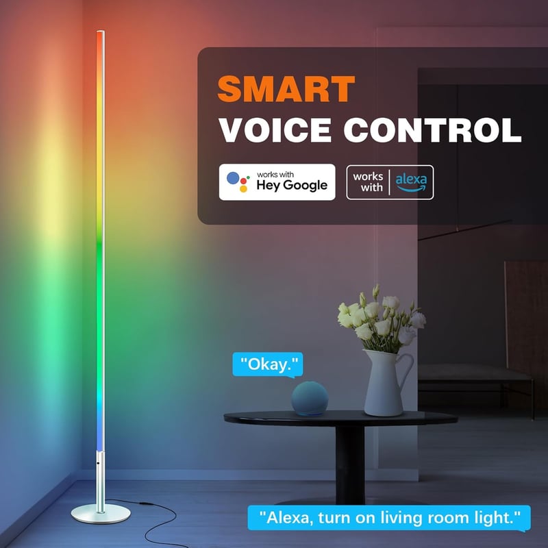 Fortand WiFi RGBCW LED Állólámpa - 16 Millió Szín, Távirányítóval, Alexa/Google Home Kompatibilis, Tompítható Saroklámpa Zene Módokkal, Ezüs