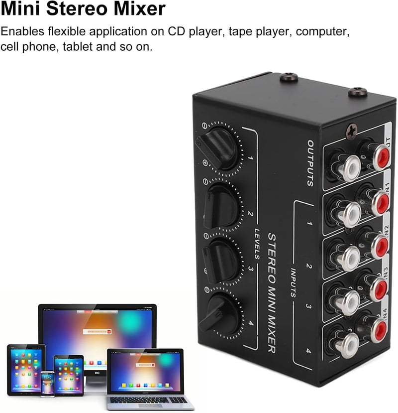 RCA Mini Passzív Keverő 4 Csatornás, Számítógéphez, Telefonhoz, CD-hez