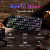 Dierya DK63 Vezeték Nélküli Mechanikus Gamer Billentyűzet, 60% Kompakt, RGB Háttérvilágítás, Bluetooth/2.4G/USB-C, Lineáris Piros Kapcsoló 2