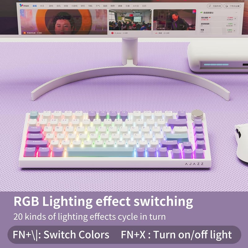 AJAZZ AK820 Mechanikus Gamer Billentyűzet, 82 Gombos, RGB Háttérvilágítás, Hot-Swap, PBT Keycaps, Hangerőszabályzó, Windows/MacOS/Linux Komp
