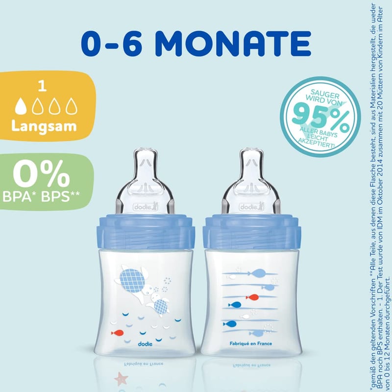 Dodie Újszülött Készlet - 6 Anticolic Cumisüveg (150-330 ml), Cumi, Üvegmosó Kefe, BPA-mentes, Kék Tengeri Dizájn