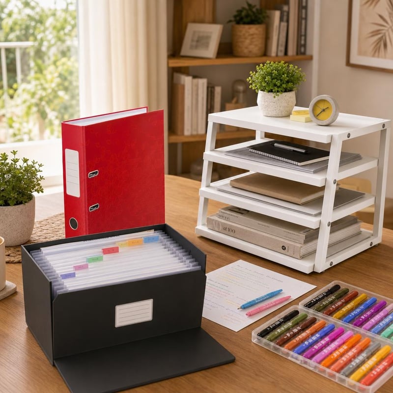 Komplet za organizaciju dokumenata: 1x registrator + 1x mapa + 1x stalak + 15x flomasteri