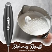 POWERLIX Elektromos Tejhabosító Rozsdamentes Állvánnyal - 19000 rpm Kézi Tejfelverő Kávéhoz, Cappuccinóhoz, Forró Csokihoz, Fekete 5