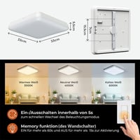 BLNAN LED Mennyezeti Lámpa 36W - Távirányítós, Szabályozható Fényerejű, IP54 Vízálló, 3000K-6500K, 3600lm, Modern Fehér, 35cm 7