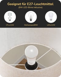 EDISHINE Fém Tripod Állólámpa - Távirányítós LED Dimmelhető Olvasólámpa Nappali és Hálószobába, Len Lámpaernyővel, E27 LED Izzóval, Fekete 7