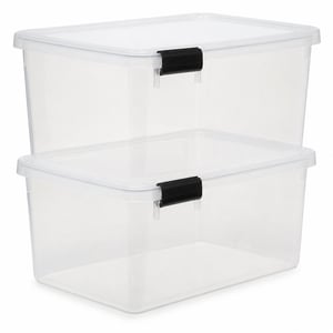 Set cutii de depozitare ermetice Iris Ohyama AT-L, transparente, 50 L, 2 bucăți, stivuibile cu capac - 1 capac — capac lipsă (stare: vezi a 2-a imagine)