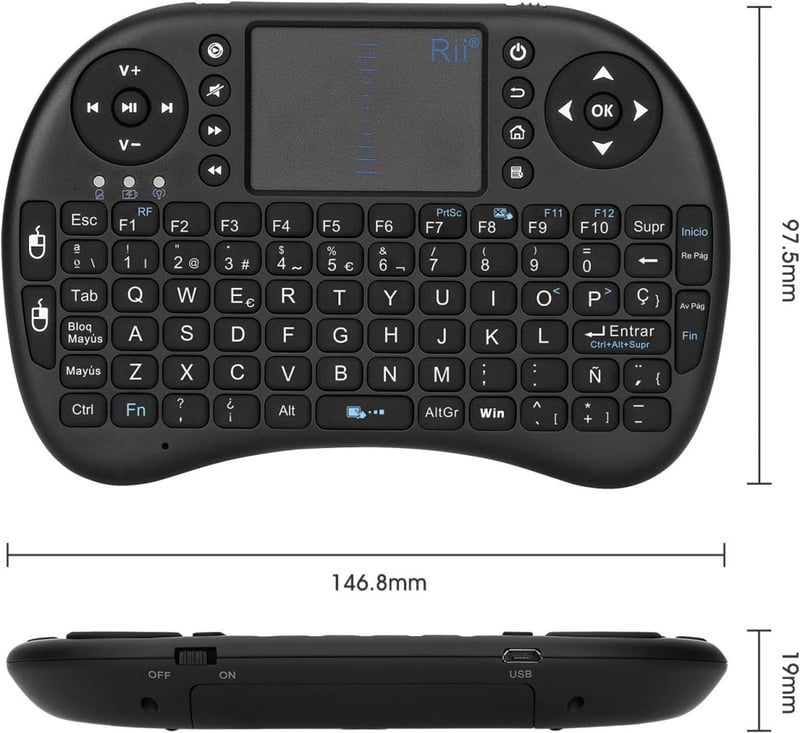 Rii Mini i8 vezeték nélküli mini billentyűzet touchpaddel, fekete