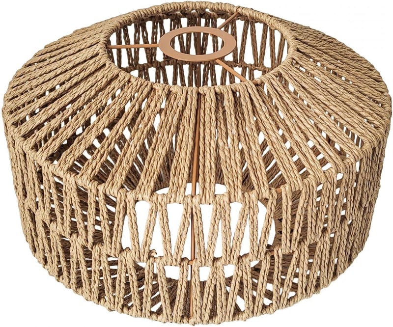 MagiDeal Fonott Papír Lámpaernyő 30x19cm - Kerek Függőlámpa Búra Nappali, Étkező, Hálószoba Dekorációhoz - Klasszikus Rusztikus Stílus - Vil