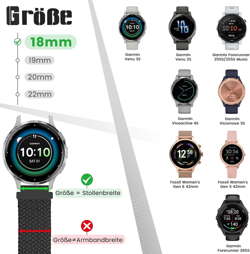 Samsung Galaxy Watch és Garmin órákhoz 20mm-es fonott nylon sportszíj