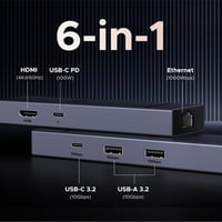 UGREEN Revodok Pro 10Gbps USB-C Hub HDMI 4K@60Hz Ethernet Adapter - 2 USB-A 3.2 és USB-C 3.2 porttal iPhone 16, iPad, MacBook, Mac Mini M4,  2