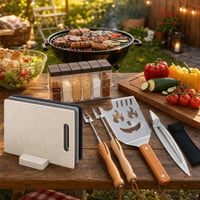 Vrtni grill set: hvataljke + 2x vilica + 5u1 lopatica + stalak za začine + 4x daske za rezanje 1