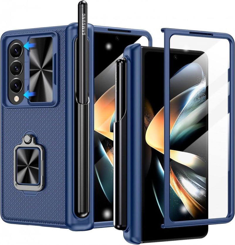 iPhone 14 Pro Max MagSafe Bőrtok Kék, Fóliával és Kameravédővel