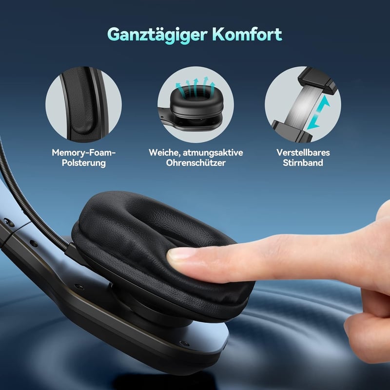 TeckNet Bluetooth fejhallgató mikrofonnal, zajszűrős, töltőállomásos, Skype-kompatibilis