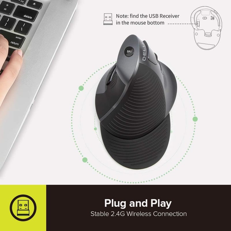 DeLUX M618G GX ergonomikus vezeték nélküli függőleges egér, csuklótámasszal, karpális alagút szindrómára
