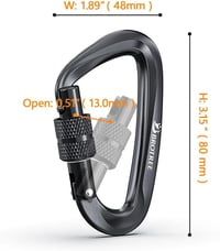 Brotree 1200 kg Teherbírású Alumínium Karabiner, Csavaros Zárszerkezettel - Könnyű, Rozsdamentes D-Alakú Horog Függőágyhoz, Kempingezéshez,  2