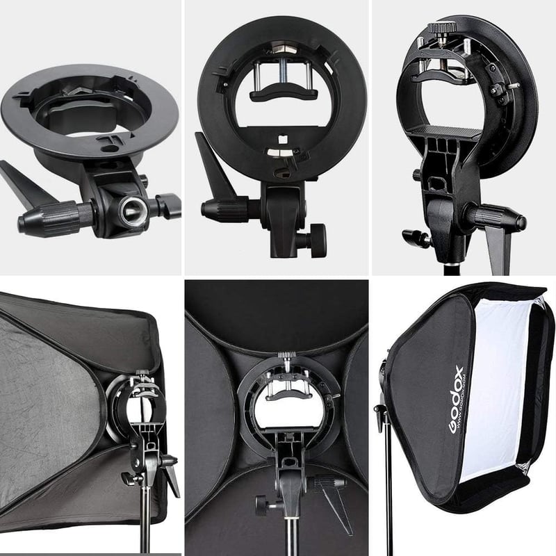 Godox 80x80 cm Összecsukható Univerzális Softbox S-típusú Speedlite Tartóval - Bowens Rögzítésű Vakuhoz, Állítható Irányú Fényformáló Stúdió