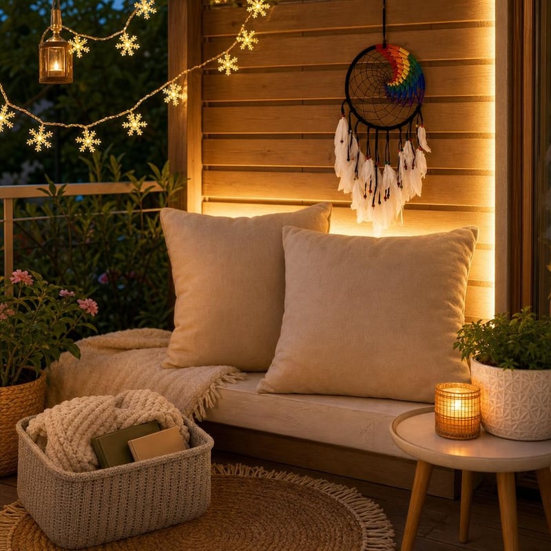 Set za uređenje sobe: LED traka + svjetleće pahulje + 2 jastučnice + hvatač snova + košara za pohranu