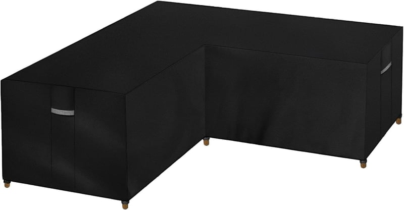 Dokon L-alakú Kerti Bútorvédő Takaró, Vízálló 600D Oxford Szövet, Téli-UV-Szélálló, Szellőző Sarokkanapé Védőhuzat 215x215x85x80cm