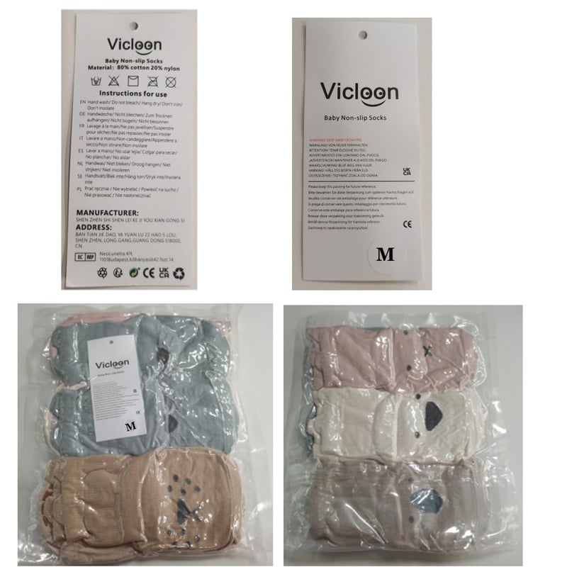 Vicloon csúszásgátló macskás bébi zokni, 5 pár pamut, 1-3 éves kisgyermekeknek