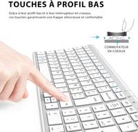 iClever BK10 Bluetooth Billentyűzet - Újratölthető, 3 Eszköz Csatlakoztatás, AZERTY, Ultravékony, Fehér, Mac/iPad/iPhone/PC Kompatibilis 4